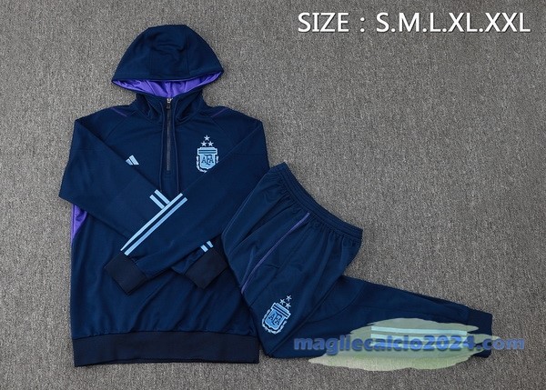 Set Completo Felpa Cappuccio Argentina 2023 Blu Navy Poco Prezzo
