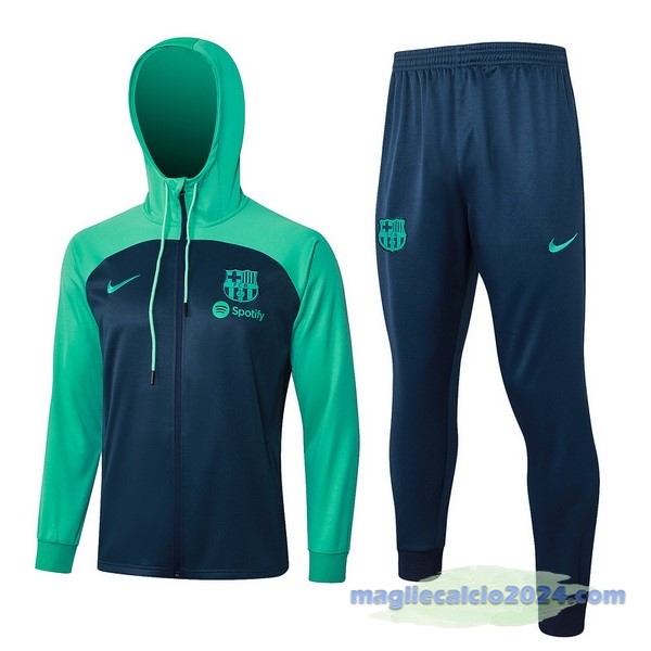 Set Completo Felpa Cappuccio Bambino Barcelona 2023 2024 Verde I Blu Poco Prezzo