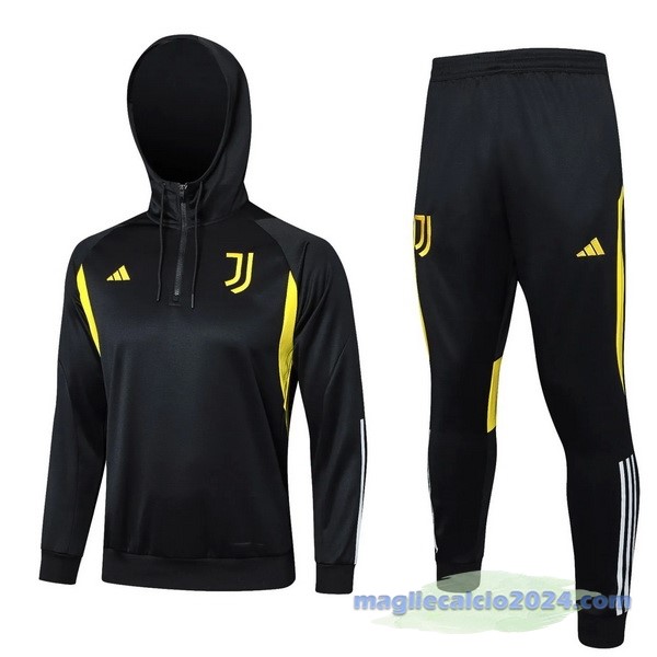 Set Completo Felpa Cappuccio Bambino Juventus 2023 2024 Nero Bianco Giallo Poco Prezzo