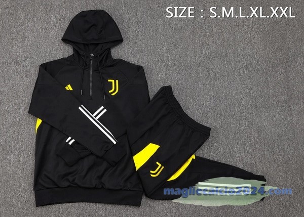 Set Completo Felpa Cappuccio Bambino Juventus 2023 2024 Nero Bianco Giallo Poco Prezzo