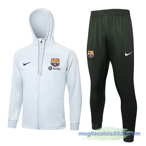 Set Completo Felpa Cappuccio Barcelona 2023 2024 Grigio Luce Poco Prezzo