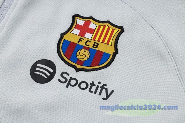 Set Completo Felpa Cappuccio Barcelona 2023 2024 Grigio Luce Poco Prezzo