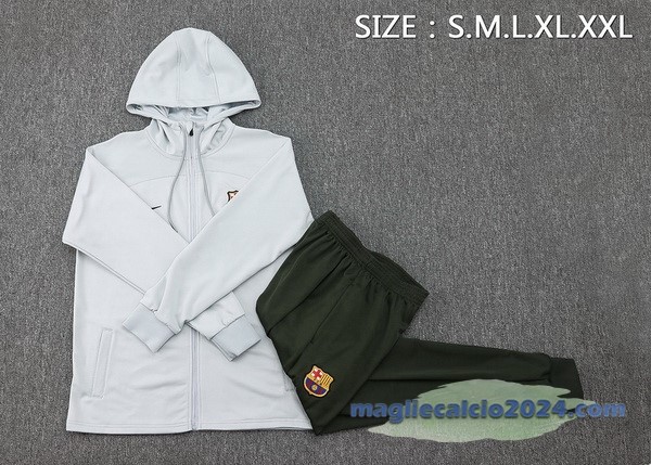 Set Completo Felpa Cappuccio Barcelona 2023 2024 Grigio Luce Poco Prezzo