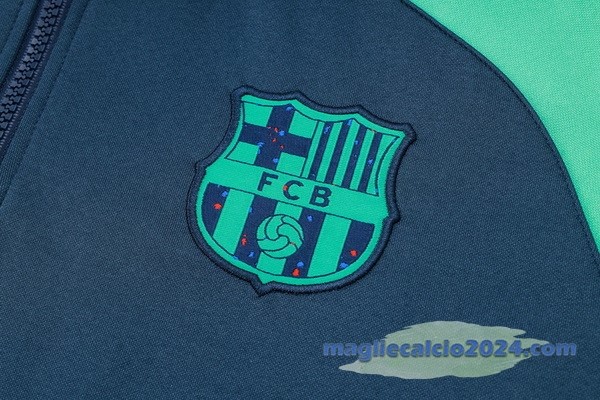 Set Completo Felpa Cappuccio Barcelona 2023 2024 Verde Blu Poco Prezzo