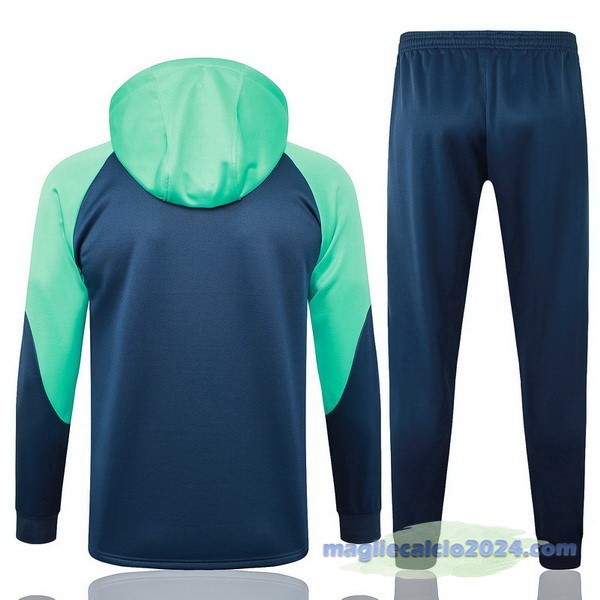 Set Completo Felpa Cappuccio Barcelona 2023 2024 Verde Blu Poco Prezzo