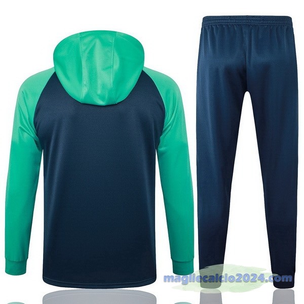 Set Completo Felpa Cappuccio Barcelona 2023 2024 Verde I Blu Poco Prezzo