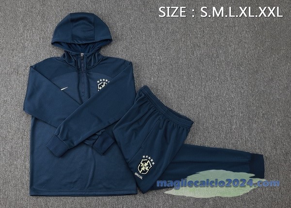 Set Completo Felpa Cappuccio Brasile 2023 Blu Navy Poco Prezzo