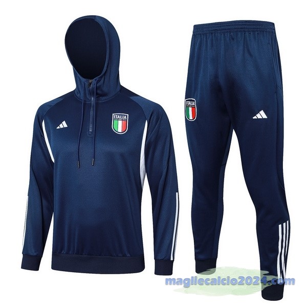 Set Completo Felpa Cappuccio Italia 2023 Blu Navy Bianco Poco Prezzo