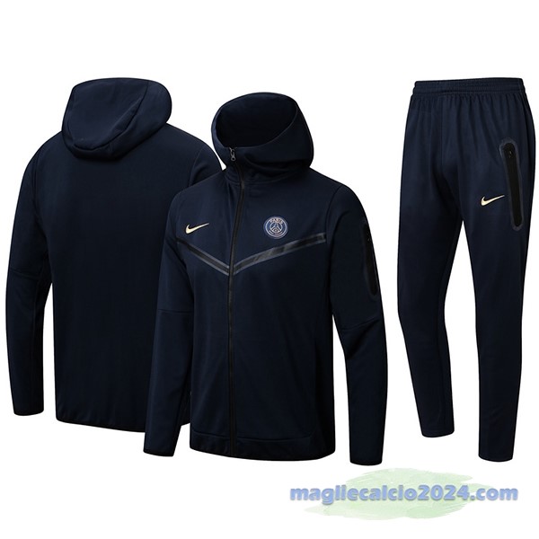 Set Completo Felpa Cappuccio Paris Saint Germain 2024 2025 Nero Poco Prezzo