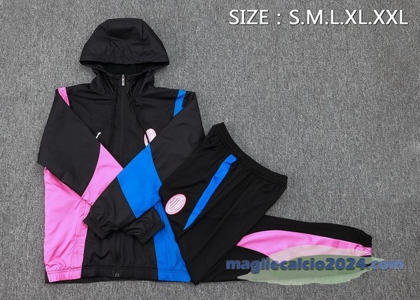 Set Completo Giacca a vento AC Milan 2023 2024 Nero Rosa Blu Poco Prezzo