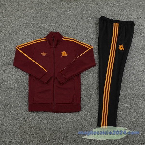 Set Completo Ropa Deportiva Con Cremallera Larga AS Roma 2023 2024 Rosso Nero 3 Poco Prezzo