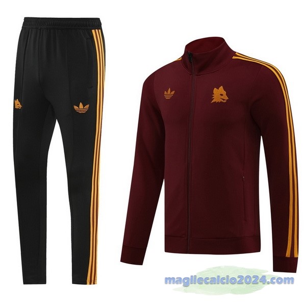 Set Completo Ropa Deportiva Con Cremallera Larga AS Roma 2023 2024 Rosso Nero Poco Prezzo