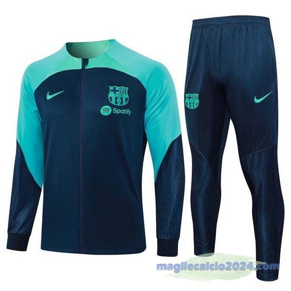 Set Completo Ropa Deportiva Con Cremallera Larga Bambino Barcelona 2023 2024 Blu Navy Verde Poco Prezzo
