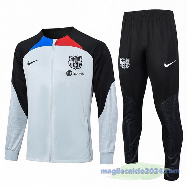 Set Completo Ropa Deportiva Con Cremallera Larga Bambino Barcelona 2023 2024 Grigio Nero Poco Prezzo