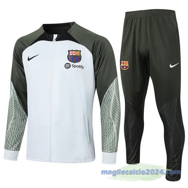Set Completo Ropa Deportiva Con Cremallera Larga Barcelona 2023 2024 Bianco Verde Poco Prezzo