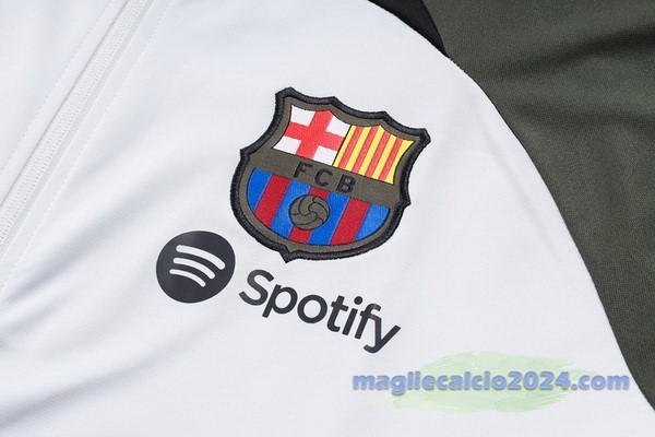 Set Completo Ropa Deportiva Con Cremallera Larga Barcelona 2023 2024 Bianco Verde Poco Prezzo