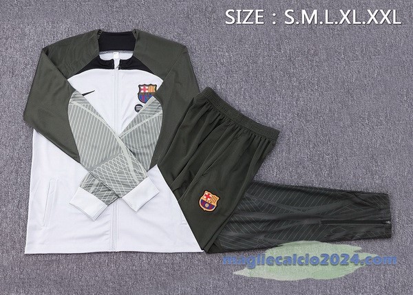 Set Completo Ropa Deportiva Con Cremallera Larga Barcelona 2023 2024 Bianco Verde Poco Prezzo