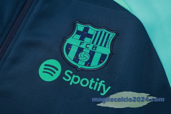 Set Completo Ropa Deportiva Con Cremallera Larga Barcelona 2023 2024 Blu Navy Verde Poco Prezzo