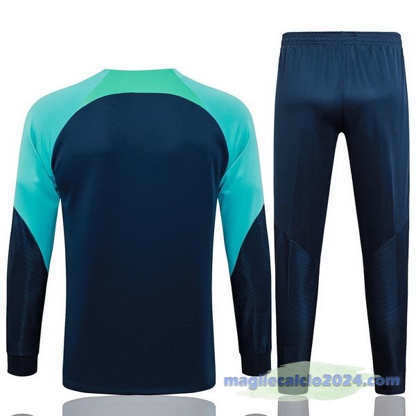 Set Completo Ropa Deportiva Con Cremallera Larga Barcelona 2023 2024 Blu Navy Verde Poco Prezzo
