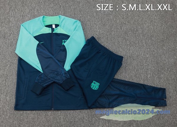 Set Completo Ropa Deportiva Con Cremallera Larga Barcelona 2023 2024 Blu Navy Verde Poco Prezzo