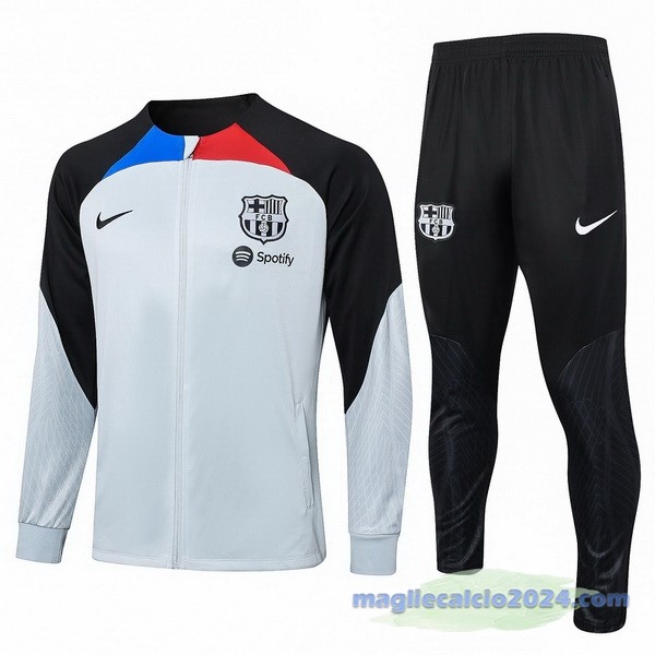 Set Completo Ropa Deportiva Con Cremallera Larga Barcelona 2023 2024 Grigio Nero Poco Prezzo