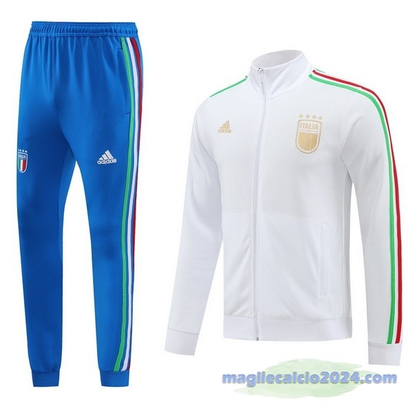 Set Completo Ropa Deportiva Con Cremallera Larga Italia 2024 Bianco Blu Poco Prezzo