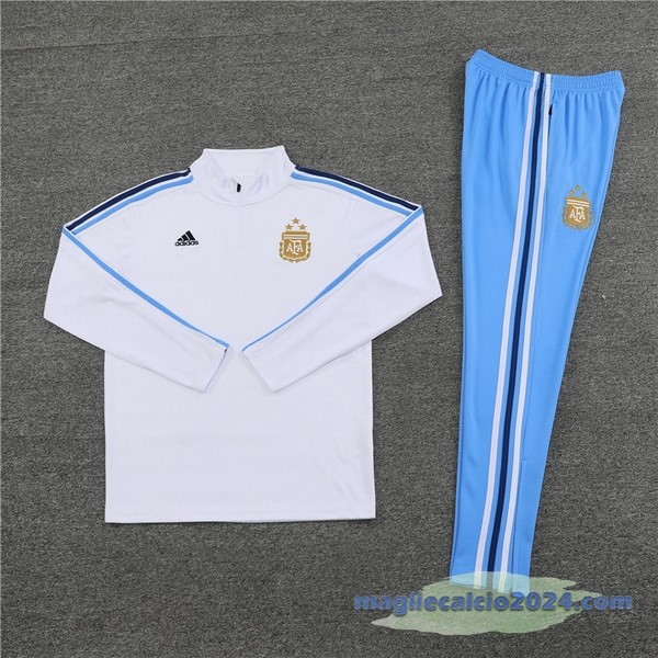 Set Completo Sudadera Entrenamiento Bambino Argentina 2023 Bianco Blu Poco Prezzo