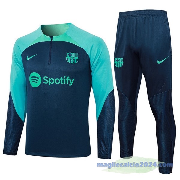Set Completo Sudadera Entrenamiento Bambino Barcelona 2023 2024 Blu Navy I Verde Poco Prezzo