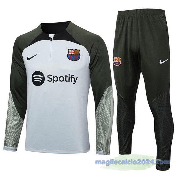 Set Completo Sudadera Entrenamiento Bambino Barcelona 2023 2024 Verde Grigio Poco Prezzo