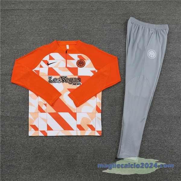 Set Completo Sudadera Entrenamiento Bambino Inter Milán 2023 2024 Arancione Grigio Poco Prezzo