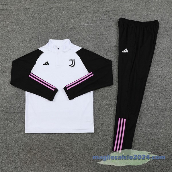 Set Completo Sudadera Entrenamiento Bambino Juventus 2023 2024 Bianco I Nero Rosa Poco Prezzo