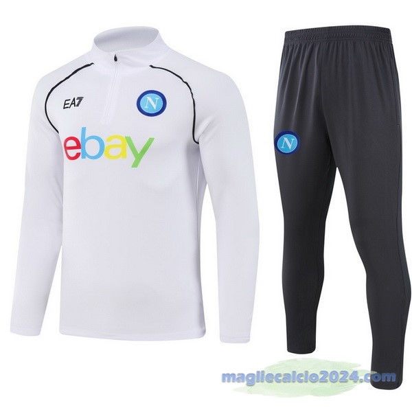 Set Completo Sudadera Entrenamiento Bambino Napoli 2023 2024 Bianco Grigio Poco Prezzo