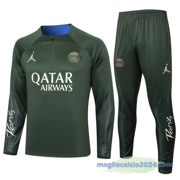 Set Completo Sudadera Entrenamiento Bambino Paris Saint Germain 2023 2024 Verde Poco Prezzo