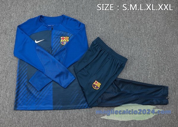 Set Completo Sudadera Entrenamiento Barcelona 2023 2024 Blu Navy Poco Prezzo