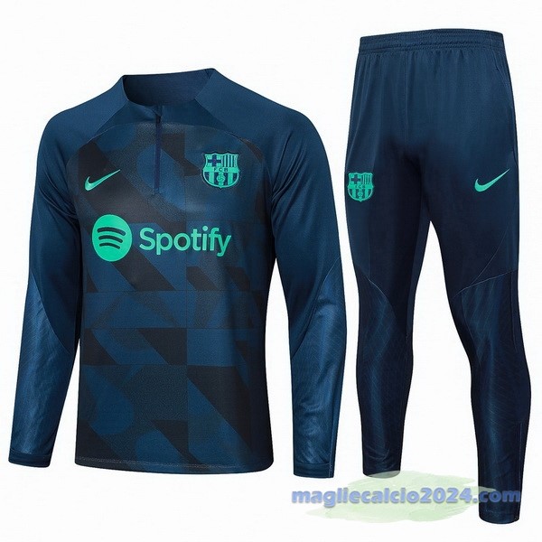 Set Completo Sudadera Entrenamiento Barcelona 2023 2024 Blu Navy Verde Poco Prezzo