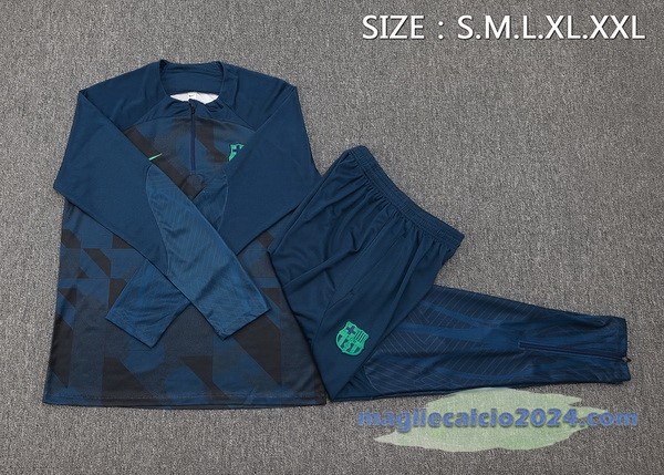Set Completo Sudadera Entrenamiento Barcelona 2023 2024 Blu Navy Verde Poco Prezzo