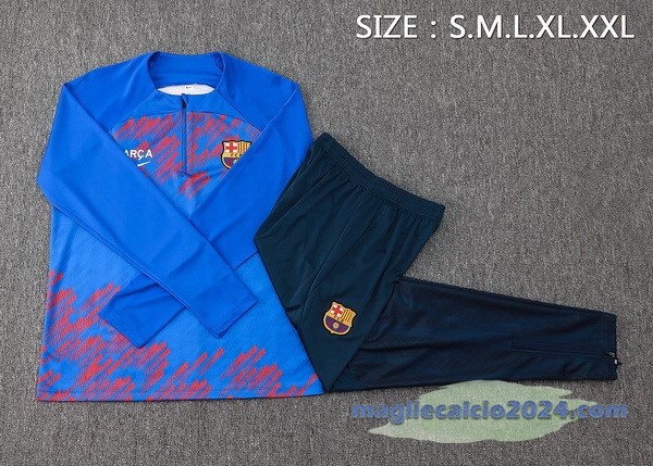 Set Completo Sudadera Entrenamiento Barcelona 2023 2024 Blu Rosso Poco Prezzo