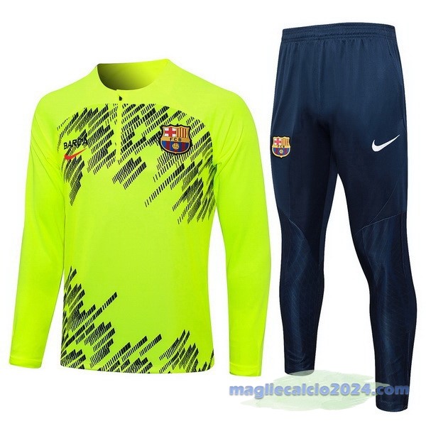 Set Completo Sudadera Entrenamiento Barcelona 2023 2024 Verde Fluorescente Poco Prezzo