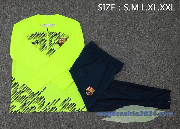 Set Completo Sudadera Entrenamiento Barcelona 2023 2024 Verde Fluorescente Poco Prezzo