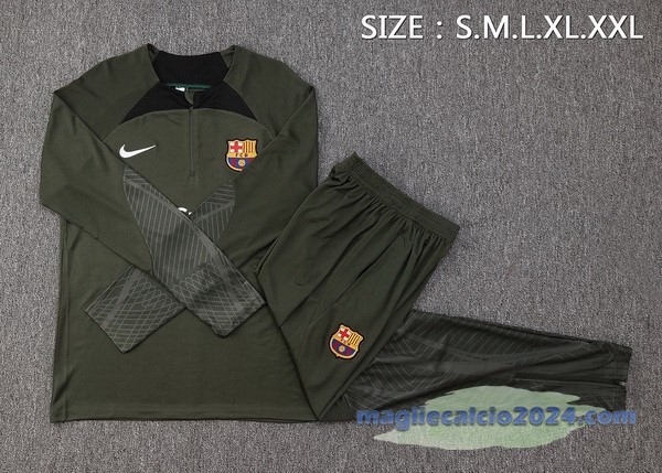 Set Completo Sudadera Entrenamiento Barcelona 2023 2024 Verde Navy Poco Prezzo