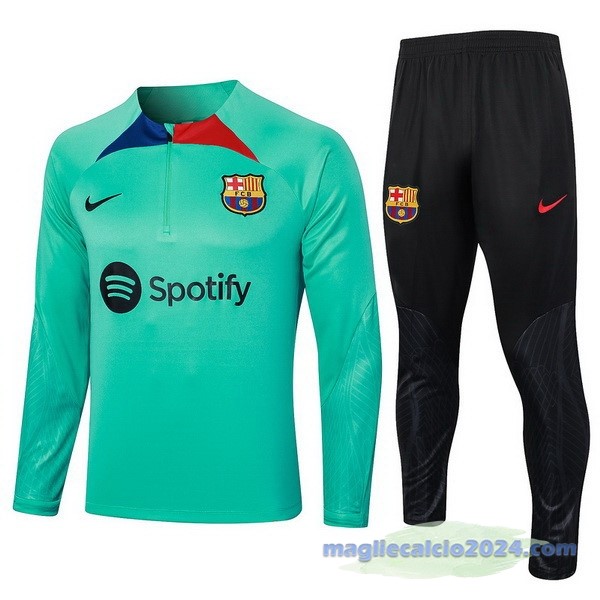 Set Completo Sudadera Entrenamiento Barcelona 2023 2024 Verde Nero Poco Prezzo