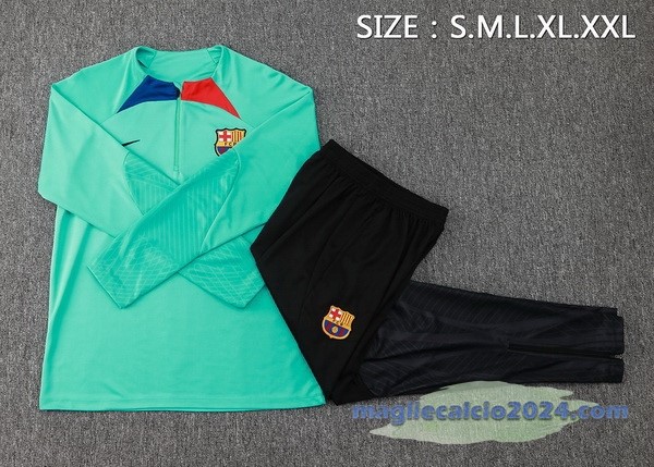 Set Completo Sudadera Entrenamiento Barcelona 2023 2024 Verde Nero Poco Prezzo