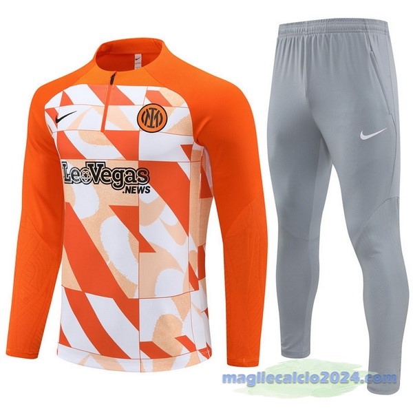 Set Completo Sudadera Entrenamiento Inter Milán 2023 2024 Arancione Grigio Poco Prezzo
