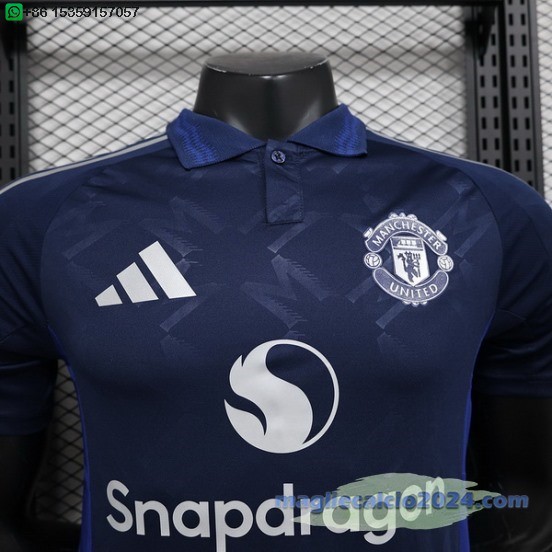 Away Giocatori Maglia Manchester United 2024 2025 Blu Poco Prezzo