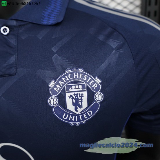 Away Giocatori Maglia Manchester United 2024 2025 Blu Poco Prezzo
