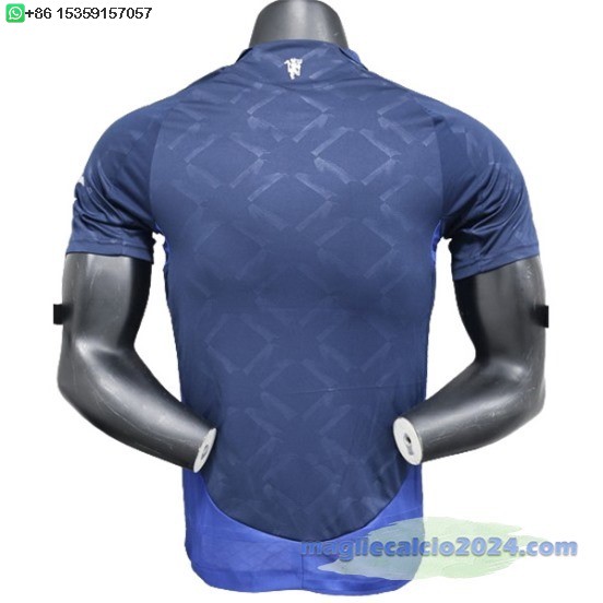 Away Giocatori Maglia Manchester United 2024 2025 Blu Poco Prezzo