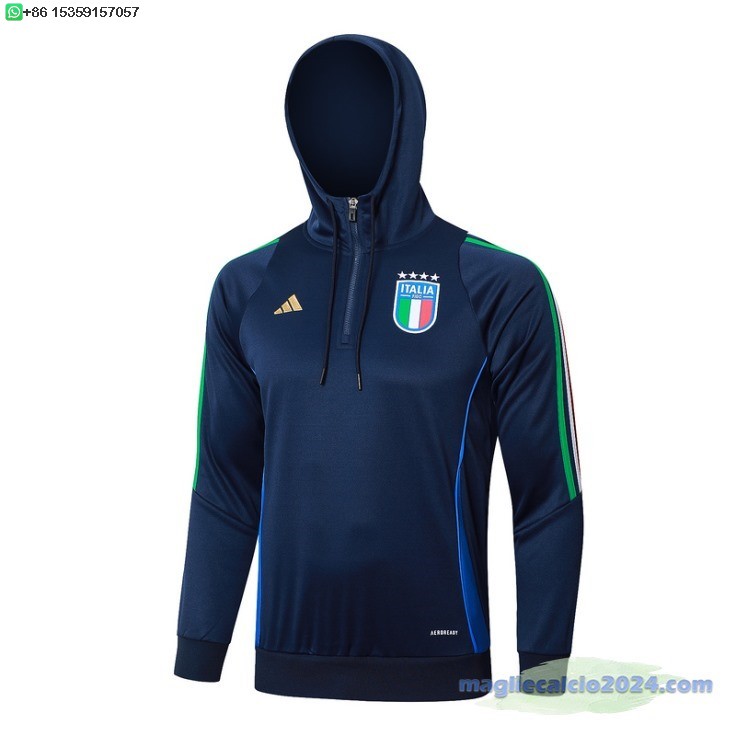 Chaqueta Con Capucha Italia 2024 Blu Navy Poco Prezzo