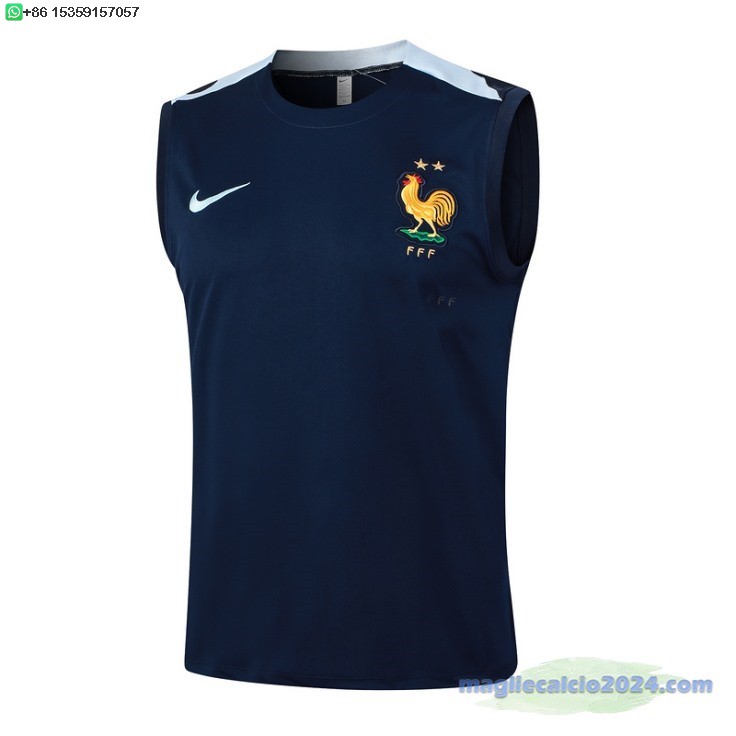 Formazione Senza Maniche Francia 2024 Blu Navy Poco Prezzo