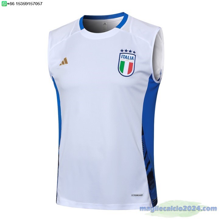 Formazione Senza Maniche Italia 2024 Bianco Blu Poco Prezzo