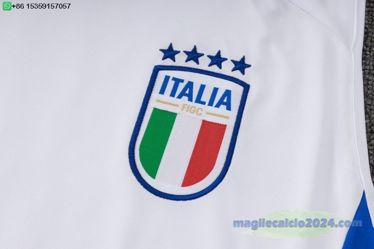 Formazione Senza Maniche Italia 2024 Bianco Blu Poco Prezzo